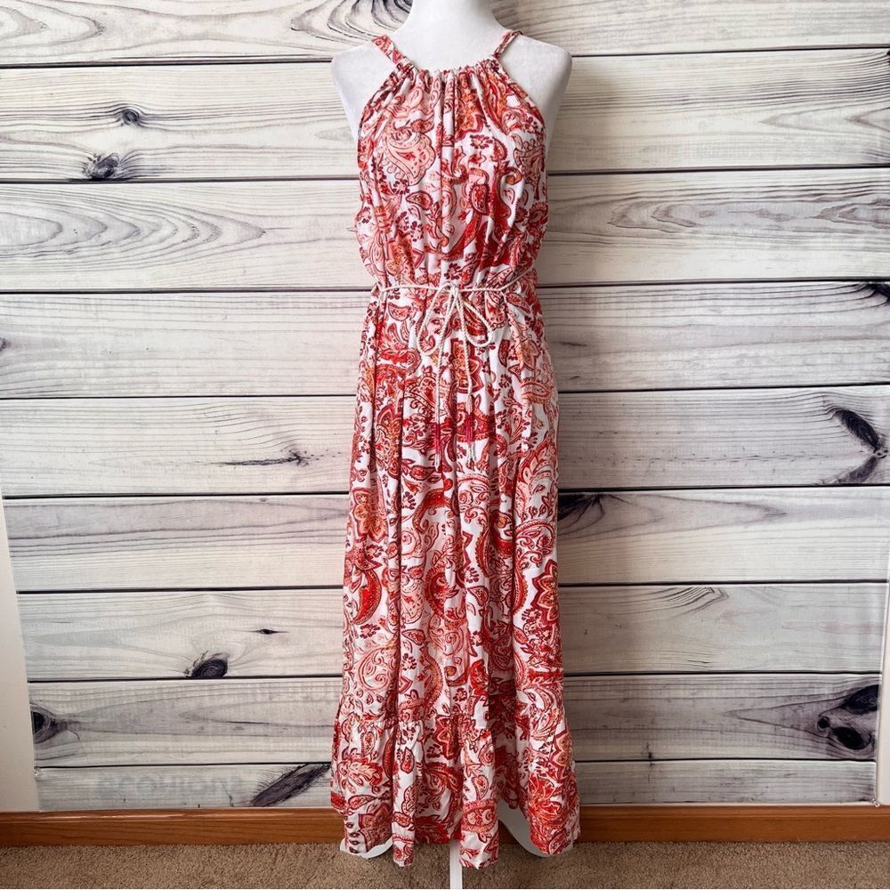 Lucky Brand Red & White Paisley Patterned Maxi Dress